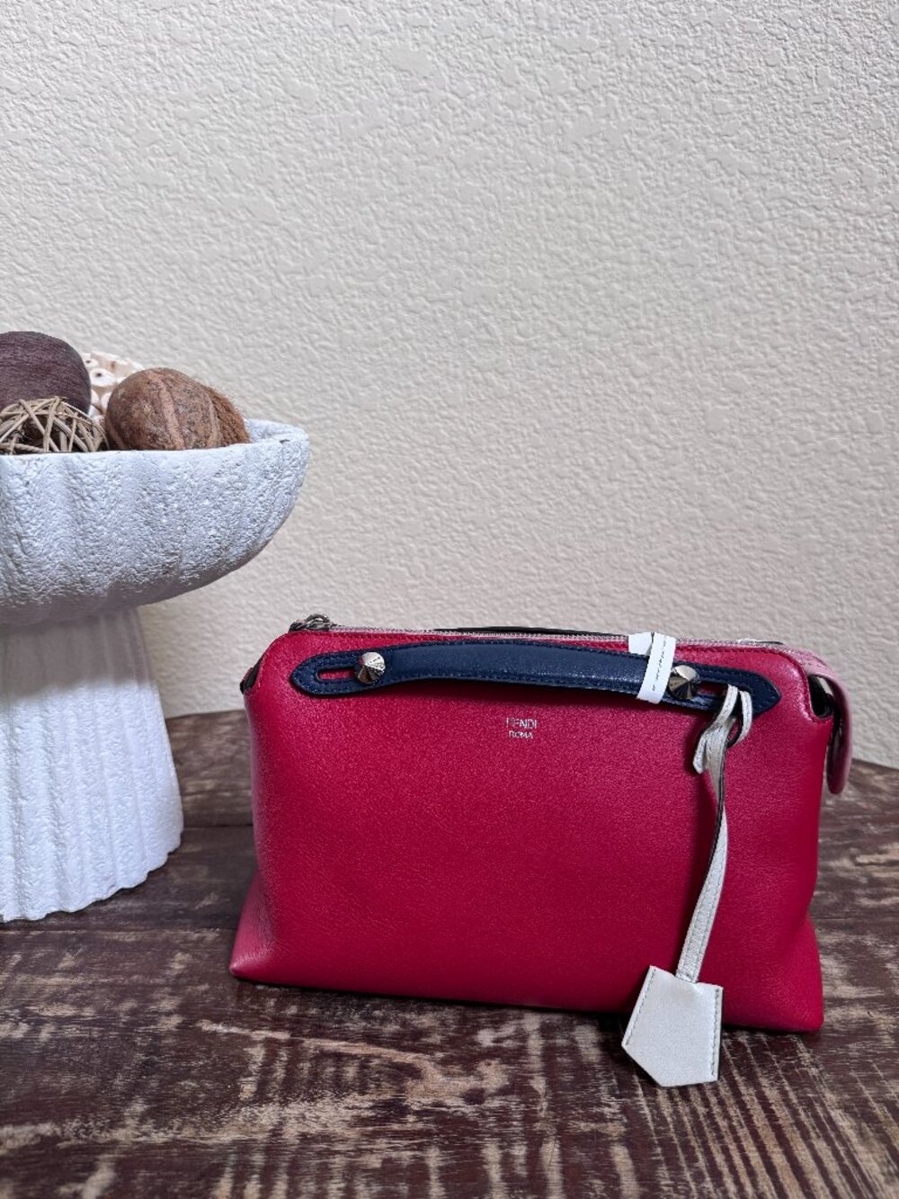 Fendi By The Way Medium Red Leather Satchel Shoulder Bag + Auth